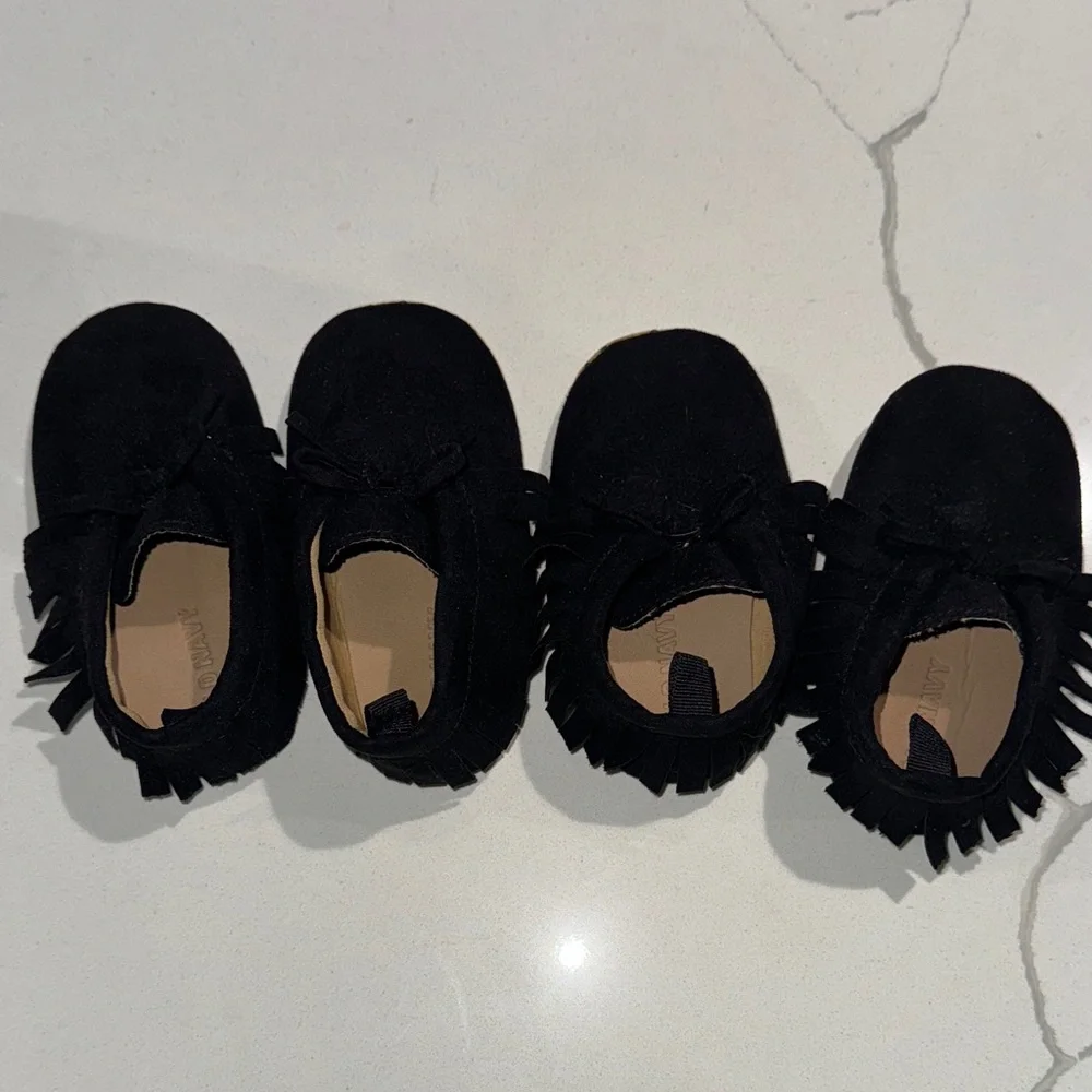 Two Pair Girls Toddler Baby Old Navy Slip On Moccasins Black NWOT 12-18M 18-24M